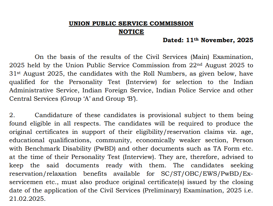 UPSC Mains Result